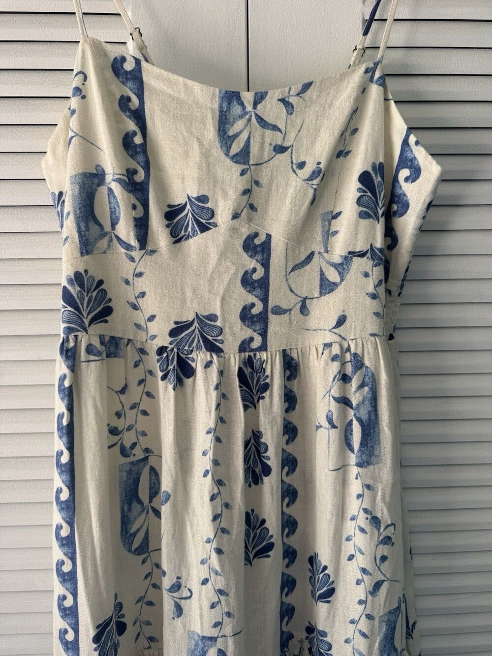 NWT Calypso St Barth Linen Blend Blue White Tiered Maxi Dress Medium Pockets - Picture 8 of 13